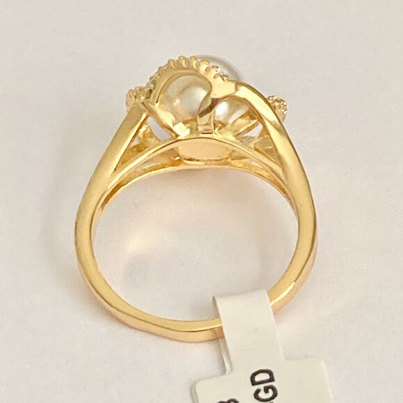 Art Deco Cubic Zirconia White Pearl Cocktail Ring Yellow Gold Plated Size 7 8 9 - Picture 9 of 16